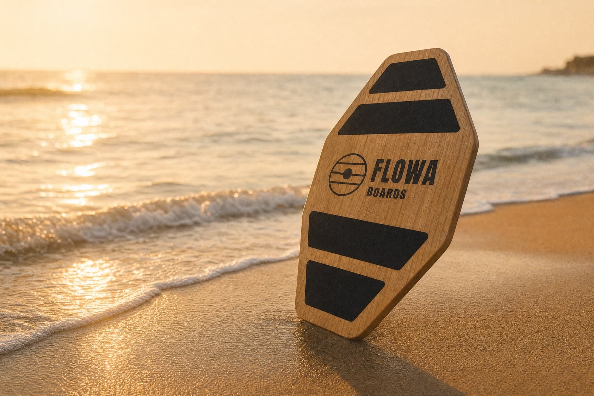 Tavola FlowaBoards Street nella sabbia in riva al mare al tramonto